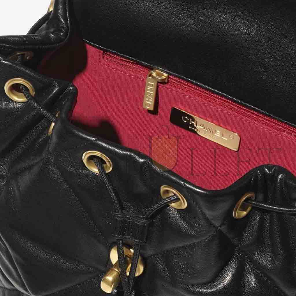 Ch*el master 19 backpack shiny lambskin gold metallic black (26*22*16cm)